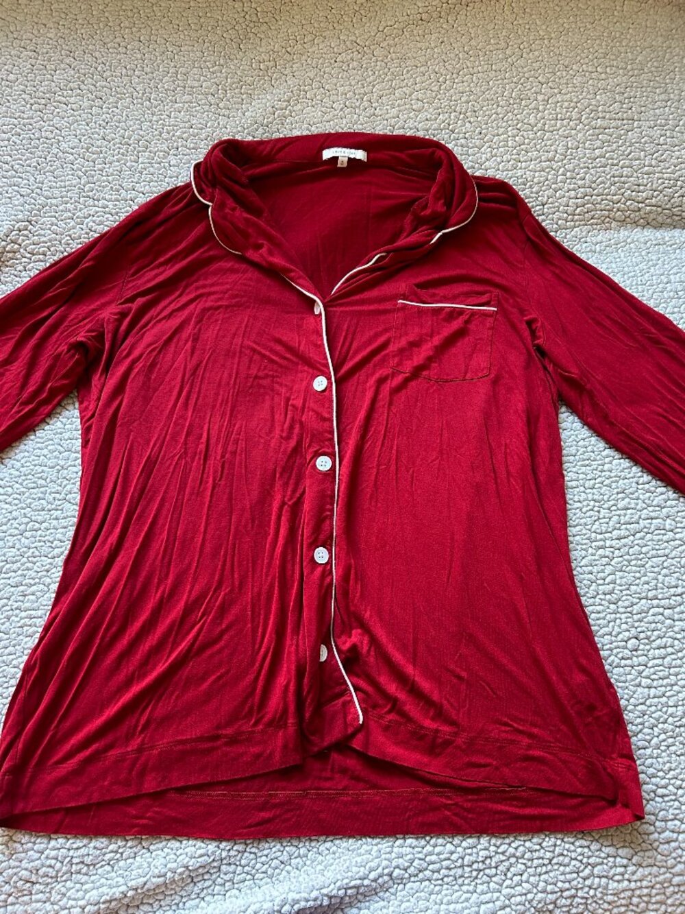 Love & Lore -- red button up long sleeve pijama top